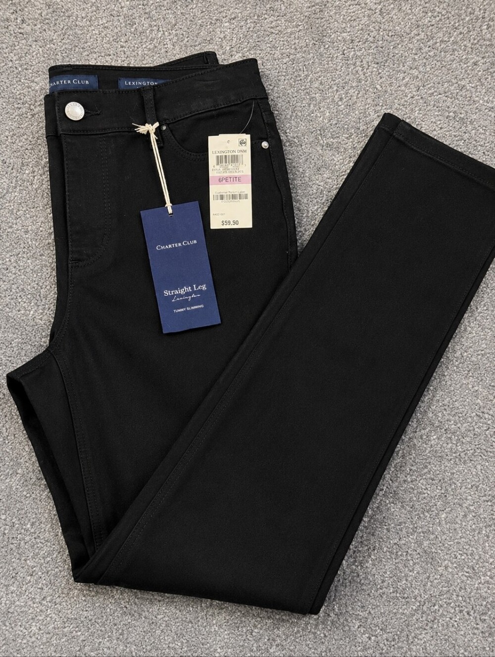 NWT Charter Club Lexington Straight Leg Tummy Slimming Black Jeans 6P Petite